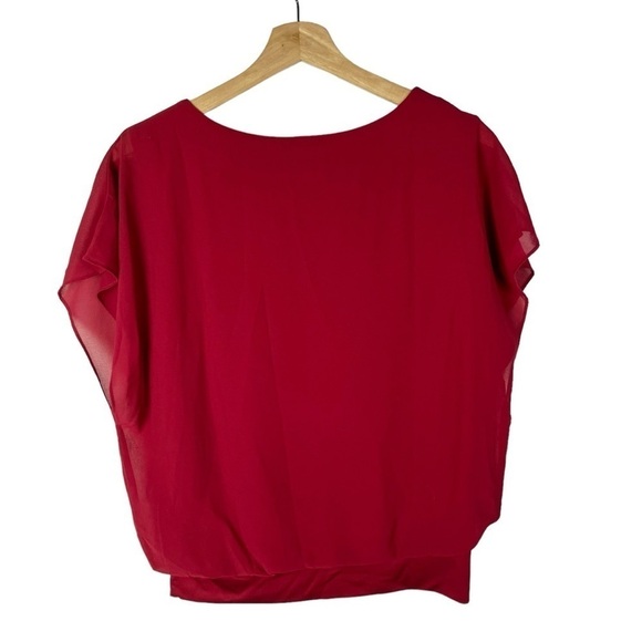 Boutique VIISHOW Red Banded Waist Short Sleeve Blouse S - Picture 3 of 5